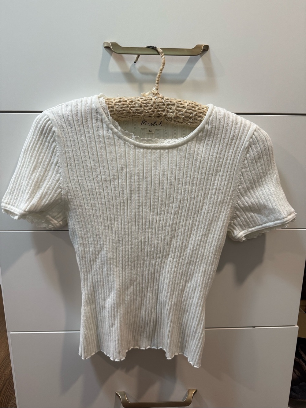 Marled Cream Ribbed Short Sleeve Knit Top